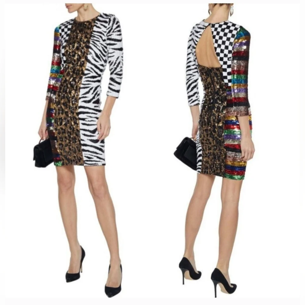 Alice + Olivia Jae Sequin Mini Dress Size 6 - Picture 5 of 16